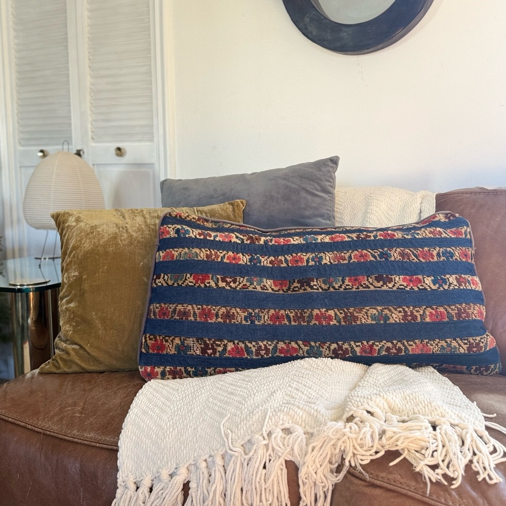 Large Handmade Throw Pillow Cover - Jean & Floral